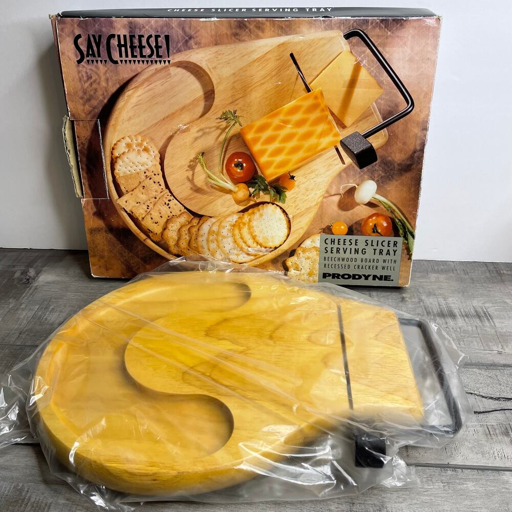 NOS SAY CHEESE Vintage Beechwood Charcuterie Cheese Board Platter Serving Tray